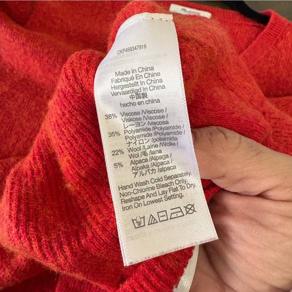 Madewell Wool Alpaca Blend Red Orange 3/4 Button Sweater Womens S Waffle Texture - Picture 8 of 9